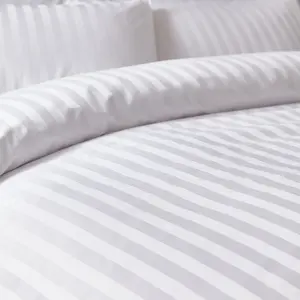 300 Thread Count Cotton Satin Stripe Duvet Cover Set White / Single  - 1  Standard Pillowcase