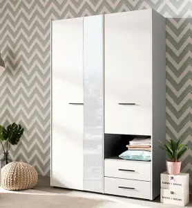 Limone White 3 Door Wardrobe with Mirror and Drawers