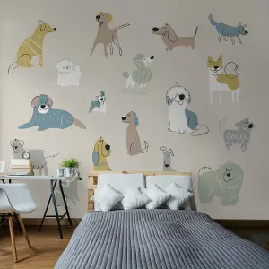 Origin Murals Happy Dogs Grey Matt Smooth Paste the Wall Mural 300cm wide x 240cm high