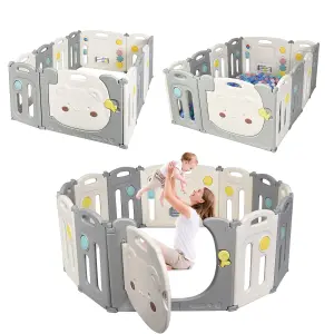 Costway 12 Panels Baby Safety Playpen Kids Foldable Toddler Safety Activity Play Center