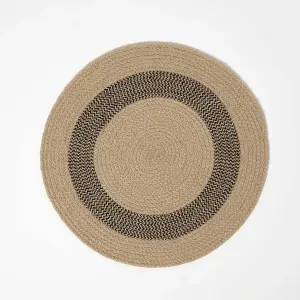 Homescapes Linen & Black Braided 100% Cotton Round Placemats Set of 4