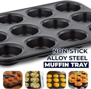 Non-Stick 12-Cup Muffin Trays 5-Pack Multipurpose Baking Tins for Cupcakes, Yorkshire Pudding, & Desserts, Oven & Freezer Safe