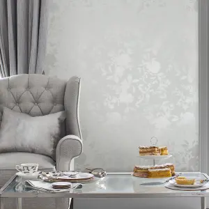 Laura Ashley Westbourne Silver Floral Smooth Wallpaper Sample