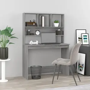 Berkfield Desk with Shelves Grey Sonoma 102x45x148 cm Engineered Wood