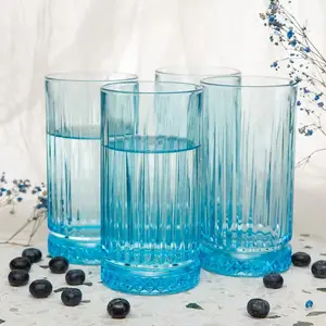 Queensway Home & Dining 450ml 8 Pcs Blue Coloured Tumblers Drinking Whiskey Glass Sets