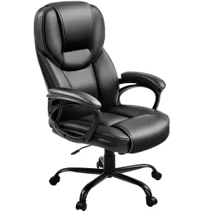 Yaheetech Height-adjustable High-back Faux Leather Office Chair with Lumbar Support and Swivel Seat - Black