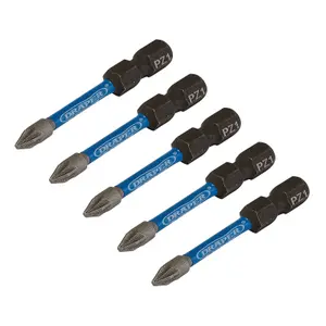 Draper Expert PZ-Type Impact Screwdriver Bits, No.1 x 50mm, 1/4" Hex (Pack of 5) 05646