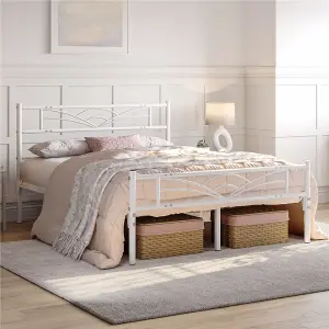 Yaheetech White 4ft6 Double Metal Bed Frame with Cloud-inspired Design Headboard