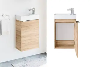 Bathroom Vanity Unit Small Basin 400 Cloakroom Sink Wall Cabinet Sonoma Oak Avir