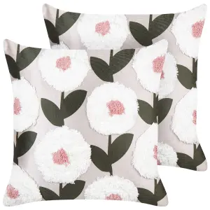 Set of 2 Cushions KUNRI Cotton 45 x 45 cm Floral White