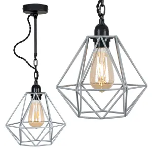 ValueLights Huber Industrial Style Satin Black Wall/Ceiling Light Fitting with Grey Metal Cage Shade