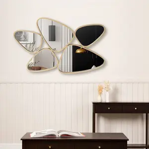 Ilasha Decoration Wall Mirror For Living Room, Iron Frame Accent Wall Mirror Gold