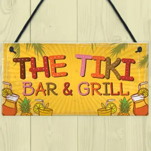 Red Ocean Tiki Bar Grill Party Hanging Home Bar Pub Plaque BBQ Cocktails Beach Decoration Sign