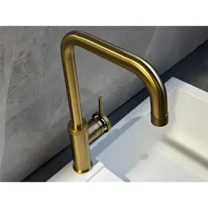 Liquida LB419BR Industrial Style Single Lever Brushed Brass Kitchen Mixer Tap