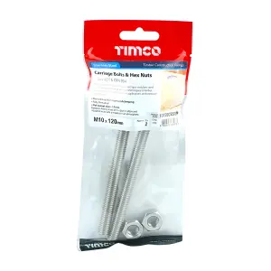 Timco - Carriage Bolts & Hex Nuts - Stainless Steel (Size M10 x 120 - 2 Pieces)