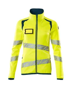 Mascot Accelerate Safe Ladies Microfleece Jacket with Zipper (Hi-Vis Yellow/Dark Petroleum)  (XXXXX Large)