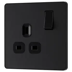 British General Single 13A Matt Black Switched socket & Black inserts