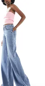 ASOS DESIGN Tall Soft Wide Leg Jean In Mid Blue - Blue (Size: W28 L36)