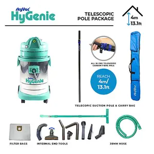 SkyVac Hygenie Internal Cleaning Vacuum, Hygienic Cleaning System. 4M Telescopic Pole Package. Ideal for hospitals, doctors, etc.