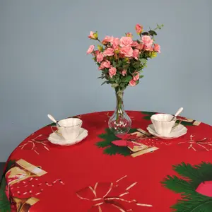 Neel Blue Polyester Xmas Design Round Tablecloth 70"