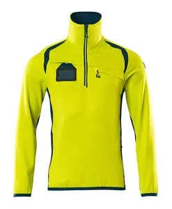 Mascot Accelerate Safe Microfleece Jacket with Half Zip (Hi-Vis Yellow/Dark Petroleum)  (Medium)