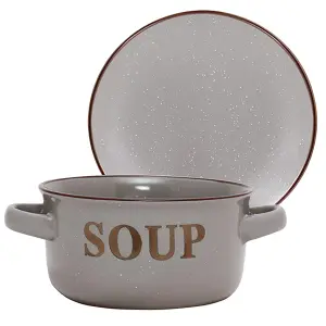 Classic Peppered Grey Soup Bowl and Bread Plate Set