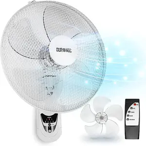 Duronic FN55 WE Wall Mounted Fan, Oscillating/Rotating 16 Inch Head, 60W Power - 3 Speeds, Timer Function, Remote Control (white)