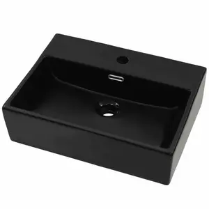 Union Rustic Cool 515mm L x 385mm W Black Ceramic Rectangular Sink with Overflow 60.5 x 42.5 x 14.5 mm