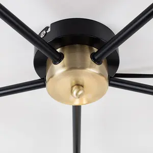 ValueLights Connell Industrial Style Antique Brass and Matt Black 5 Way Ceiling Light Fitting