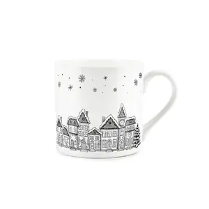 Purely Home Christmas Festive Winter Village - Bone China White Mug Coffee/Tea