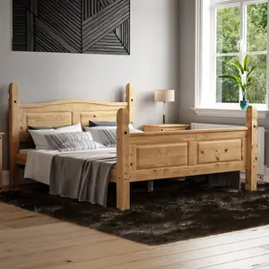 Vida Designs Corona 5ft King Size Solid Wood Bed Frame Distressed Waxed Pine, High Foot End, 200 x 150cm