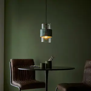 Luminosa Palermo Slim Pendant Ceiling Light Verdigris Bronze Plate, Clear Glass