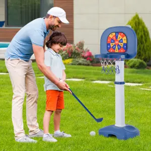 Costway 4-In-1 Kids Basketball Hoop Stand Ring Toss Sticky Ball Golf Play Set Adjustable