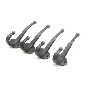 Oakcrafts - Antique Cast Iron Contemporary Coat Hook - Pack of 4 Hooks