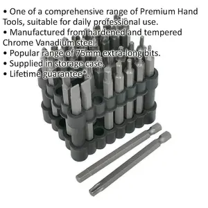 32 Piece Power Tool Bit Set - 75mm Extra-Long Bits - Chrome Vanadium Steel