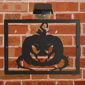 Pumkin Halloween Garden Wall Art Plaque and Solar Lighting