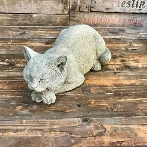 Napping Cat Stone Statue Outdoor Garden Ornament Kitten Decoration British Pet