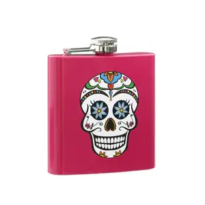 Maison by Premier Hip Flask Skull Design With Pink Finish