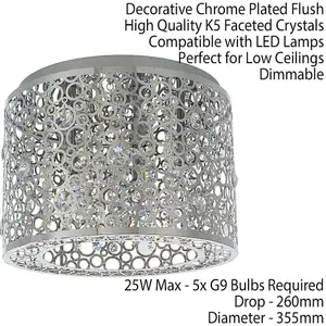 Flush Ceiling Mount Light Chrome & K5 Crystal Gorgeous Round Modern Lamp Shade