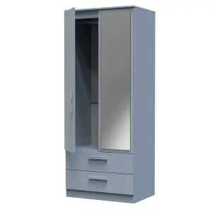 Trent 2 Door 2 Drawer Mirrored Robe in Denim (Ready Assembled)