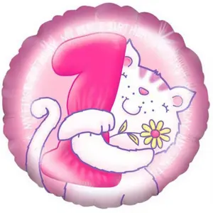 Juvenile Girl Cat 1st Birthday Foil Balloon Pink/White (One Size)