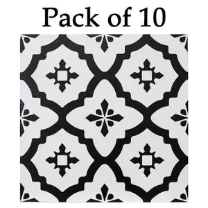 FloorPops Comet Pack of 10 Peel & Stick Vinyl Floor Tiles Black White Pattern