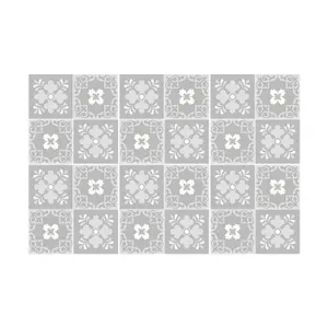 24 Pieces 15x15cm Ginnie Floral Light Grey Victorian Tile Stickers