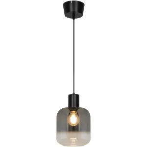 GoodHome Shepton Traditional Matt Black Smoked effect Pendant ceiling light, (Dia)180mm