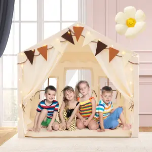 COSTWAY Kids Play Tent with Mat Indoor Toddler Teepee House 2 Opening Doors