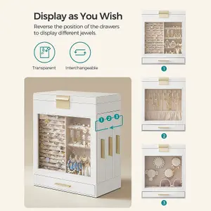 Jewellery Storage Box 5-Layer White Jewellery Organiser with 3 Side Drawer and Glass Window