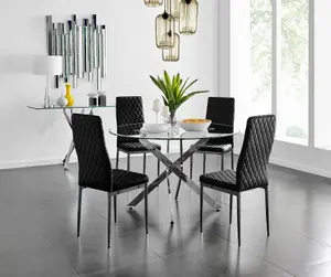 Furniturebox UK Novara 120cm Round Dining Table and 4 Black Velvet Milan Black Leg Chairs