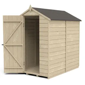 Forest Garden Overlap 6x4 ft Apex Wooden Pressure treated Shed with floor (Base included)