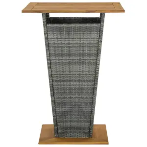 Berkfield Bar Table Grey 80x80x110 cm Poly Rattan and Solid Acacia Wood