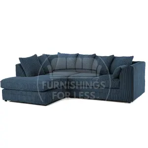 Luxor Jumbo Cord 4 Seater Corner Sofa Navy Blue Left Hand Facing